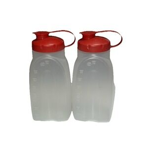 Vintage 2 Rubbermaid Servin Saver 1 Quart Juice Bottle Drink Containers Red Lids